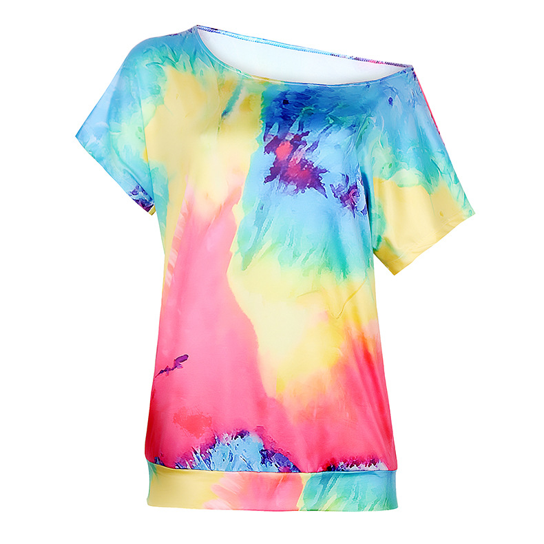 camiseta holgada de manga corta con estampado tie-dye para mujer NSKX8450