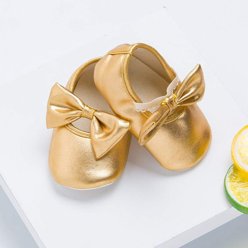 Cross-border Foreign Trade Baby Fashion Golden Baby Toddler Shoes Cute Watermelon Bow Soft Sole Non-slip Baby Shoes