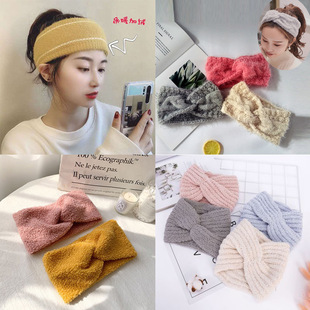 Yuezi turban thin makeup hair band elastic wool knitted cross wash hair band wholesale