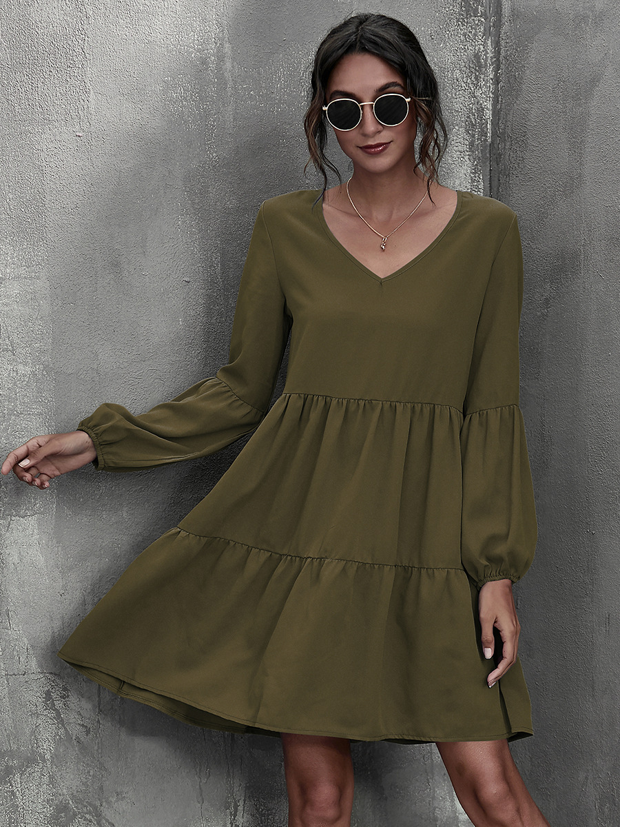 V-neck Long Sleeve Dress NSAL1938