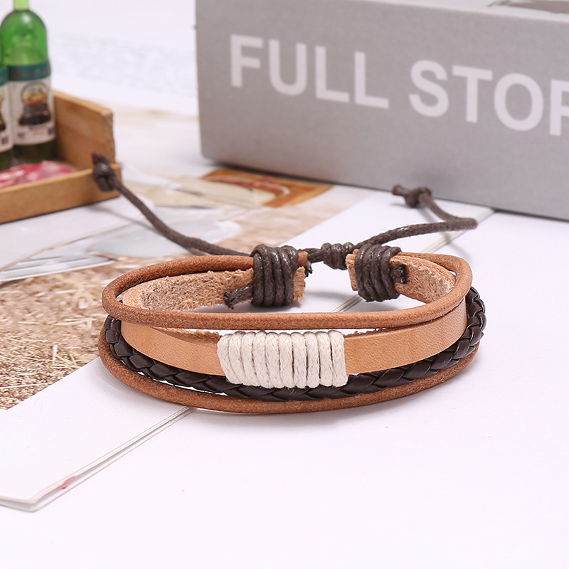 Hand-woven vintage cowhide adjustable men and women student bracelet nihaojewelry