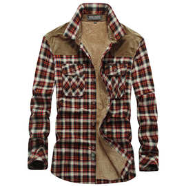 冬季新款男士加绒加厚长袖格子衬衫青年保暖商务休闲时尚衬衫2208