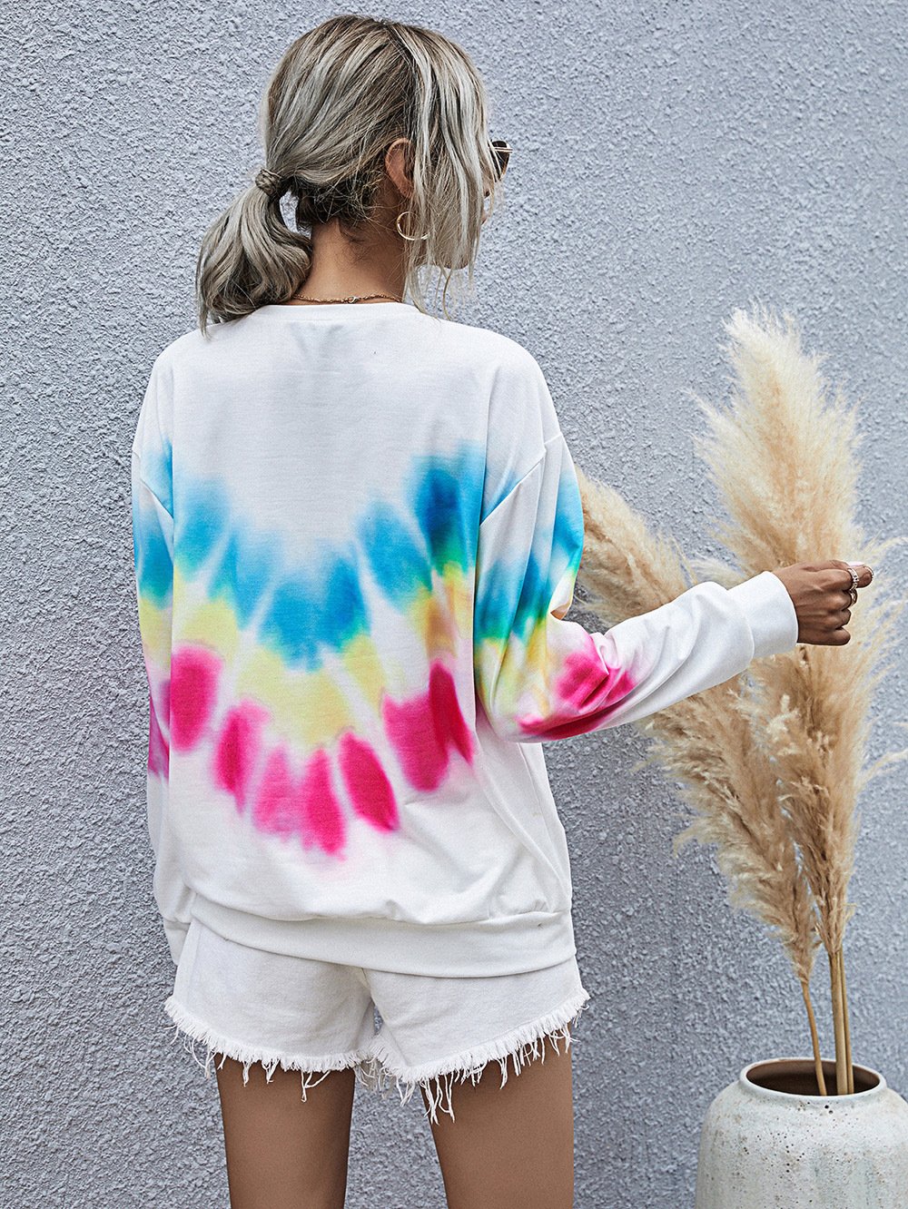 autumn and winter women s new digital printing round neck long-sleeved lazy tie-dye sweater  NSDF910