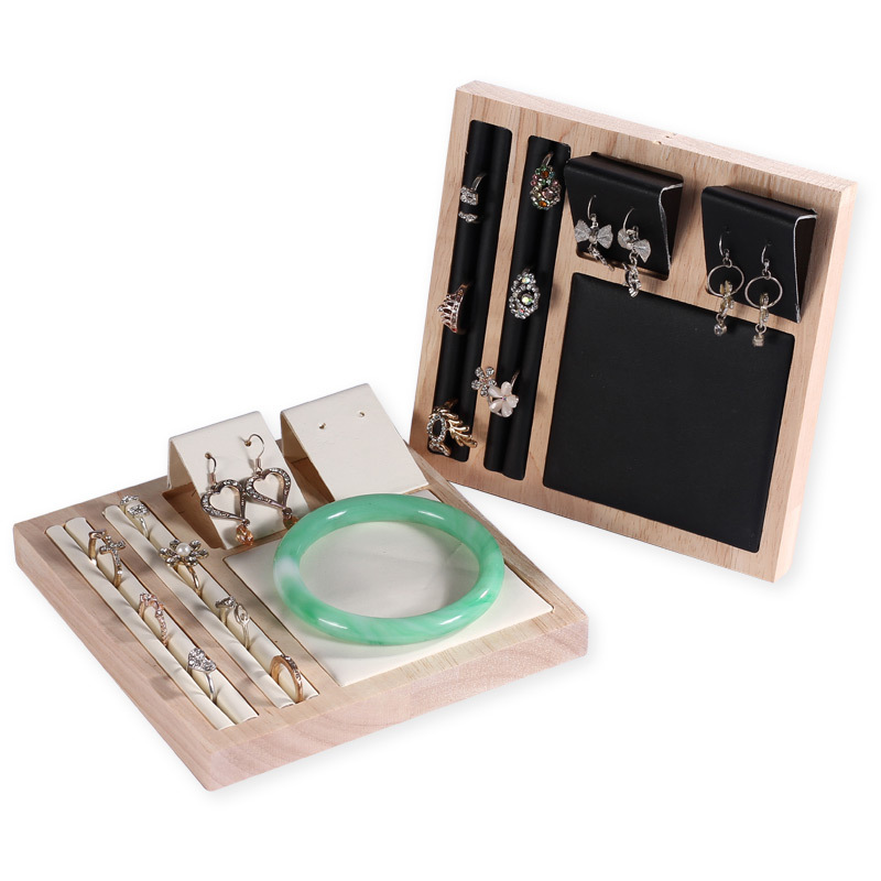 竹木首饰道具陈列收纳架简约耳环戒指项链珠宝套装托盘底座摆件