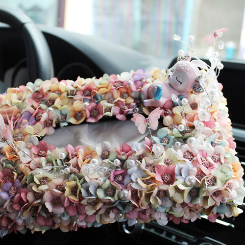 Car tissue box, simulated flower, car decoration, fashionable ornament, paper box holder, creative car in-car napkin box