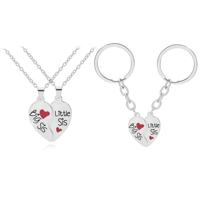 New English Big Middle Little Two-petal Love Stitching Necklace Key Chain Set display picture 10