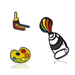 歐美飾品 油漆調色板管刷塗裝工具搪瓷胸針 調色板微章胸針批發