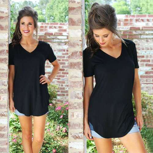 Summer and Autumn WISHEBAY Women's Plus Size V-Neck Loose Casual T-Shirt