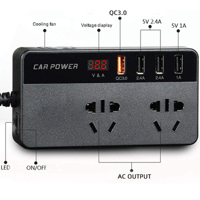多功能车载逆变器150W12V220V多口USB电源转换器插座USBQC3.0快充