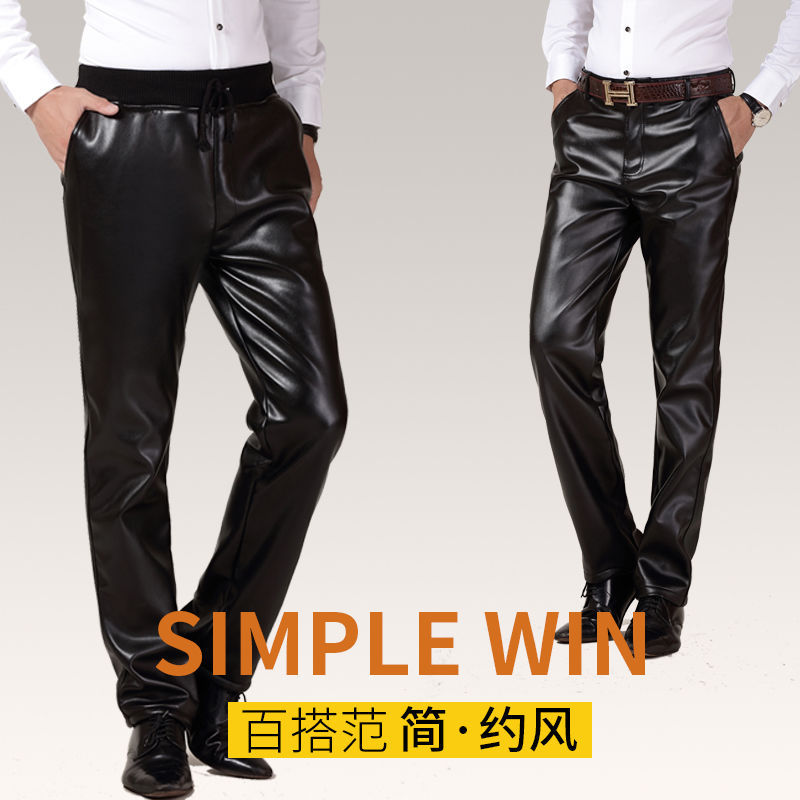 2019 winter leisure time Leather pants Wander about PU Male pants Middle and old age Cold proof waterproof Plush keep warm locomotive