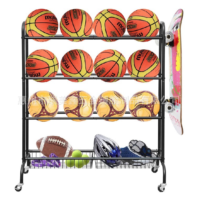 带轮子滚动运动球类储物车 篮球排球收纳整理摆放架 铁艺金属