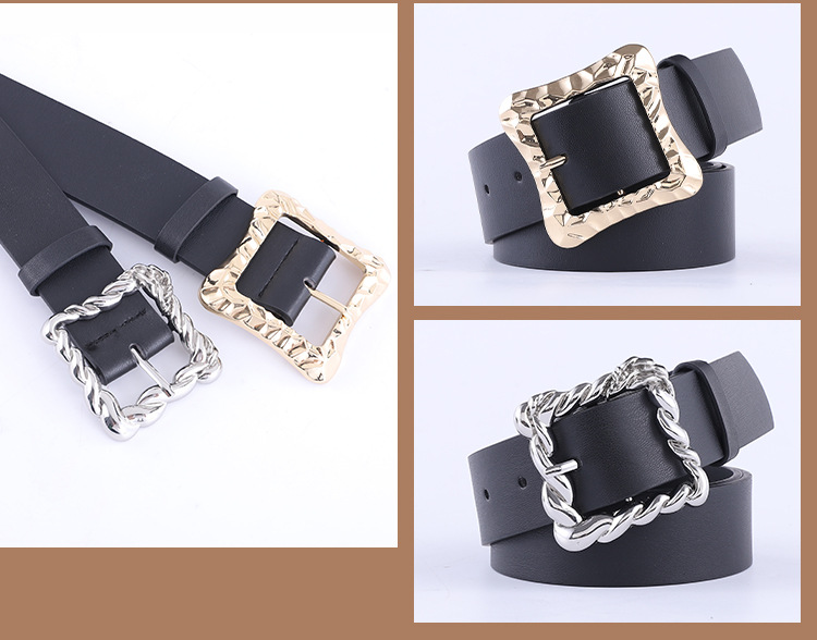 New Fashion Black Wide Belt Retro Combination Gold And Silver Buckle Geometric Square Buckle Concave Belt Wholesale Nihaojewelry display picture 7