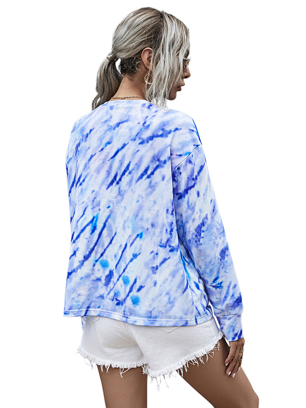 leisure digital printing women s round neck long-sleeved tie-dye sweater  NSDF1155