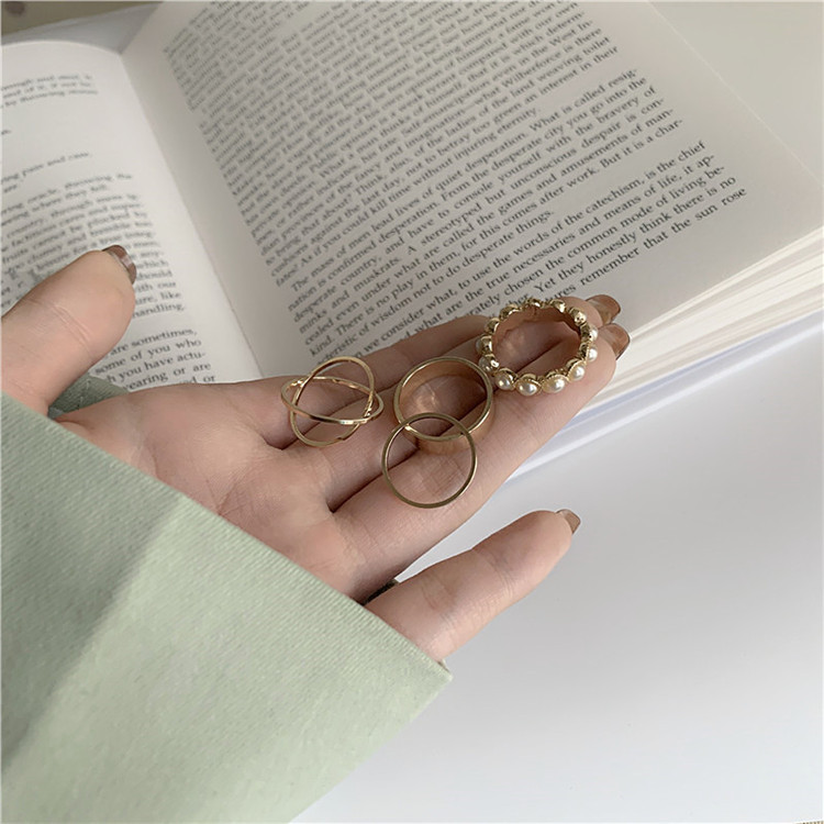 珍珠几何戒指3件套