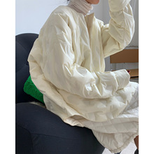 冬季韓版設計感廓形慵懶壓紋圓領襯衫羽絨服寬松棉服顯瘦外套女