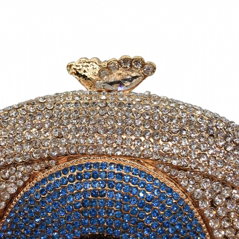 Túi clutch nữ đính kim cương kim loại rỗng cầm tay dự tiệc 19x4x10.5 cm — Màu xanh lam, Màu đen, Nền vàng kim cương trắng, Đế Vàng Kim Cương chi tiết 5