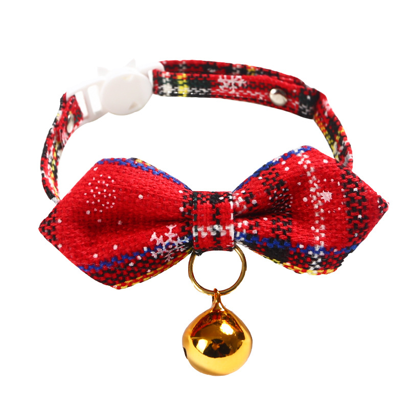 Amazon Snowflake Navidad Red Plaid ajustable pet corbata collar campana arco gatos perros collar perro