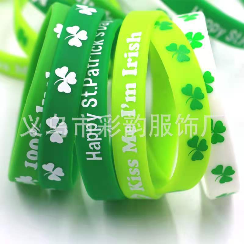 Fabricante directo de tres hojas verdes irlandeses pulsera de silicona día de San Patricio pulsera de la suerte