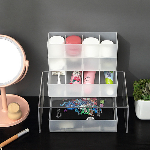 Translucent drawer storage box with partitions, adjustable, combinable storage box, stackable office partition organizer