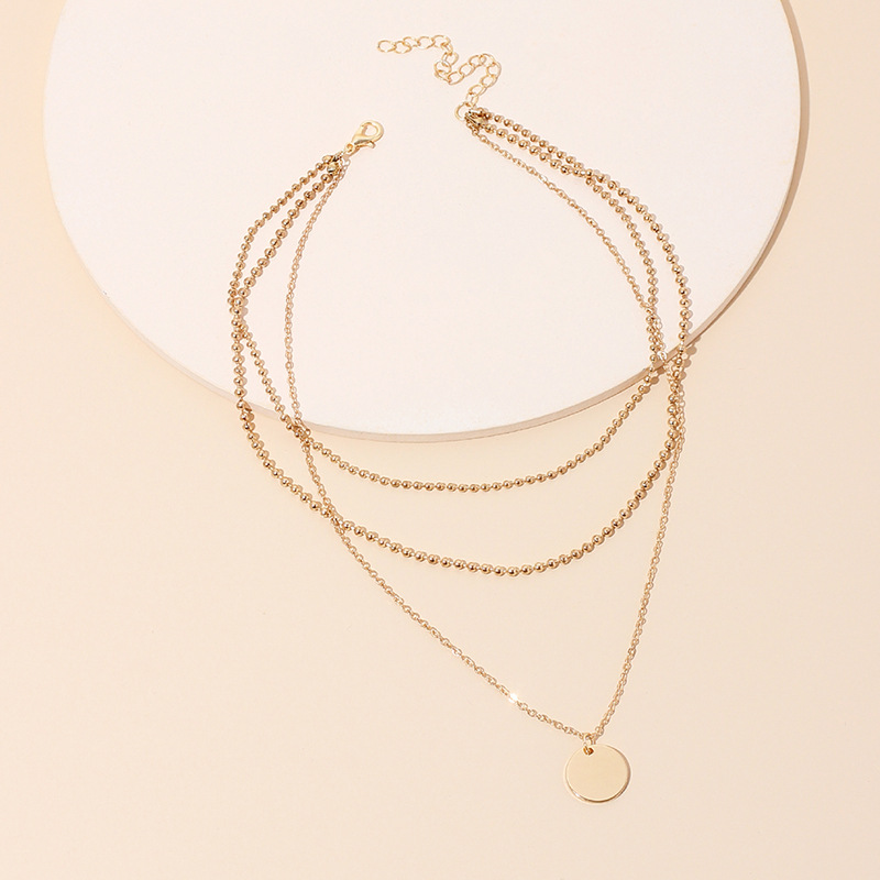 10g Weight Necklace Classification Wedding, Travel Occasion Women'S Gender Gold Color Hot-selling Fashion Small Round Smooth Multi-layer Necklace 4