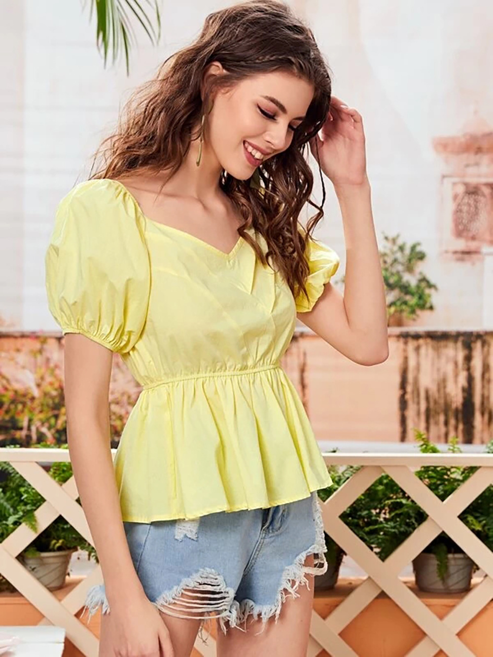 summer new shirt waist clavicle shoulder jacket pullover sweet shirt NSDF391