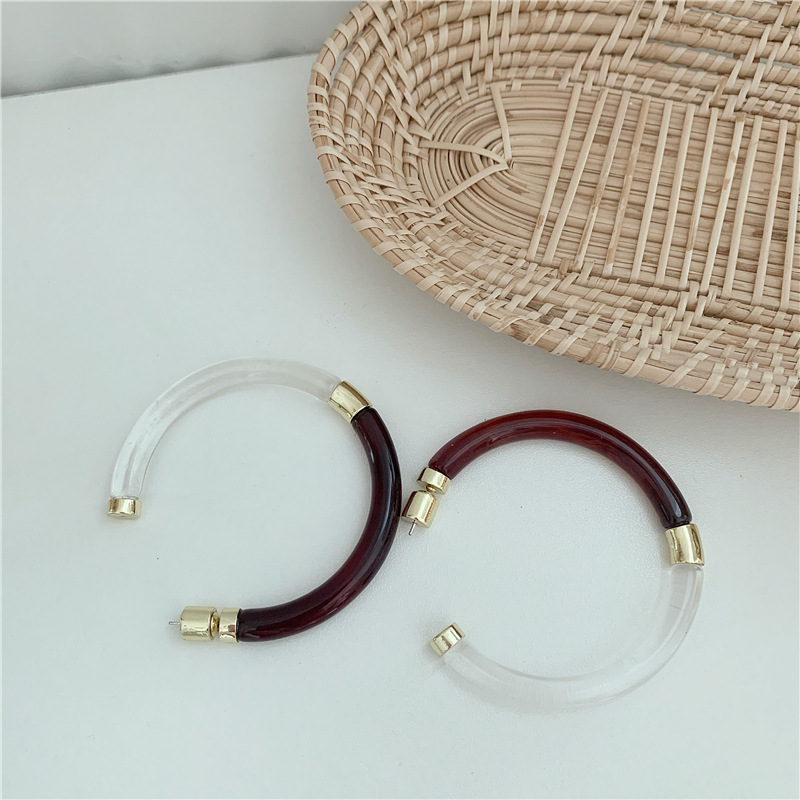 Fashionable New Large Circle Transparent Color Brown Double Color Matching Wild Earring For Women display picture 5