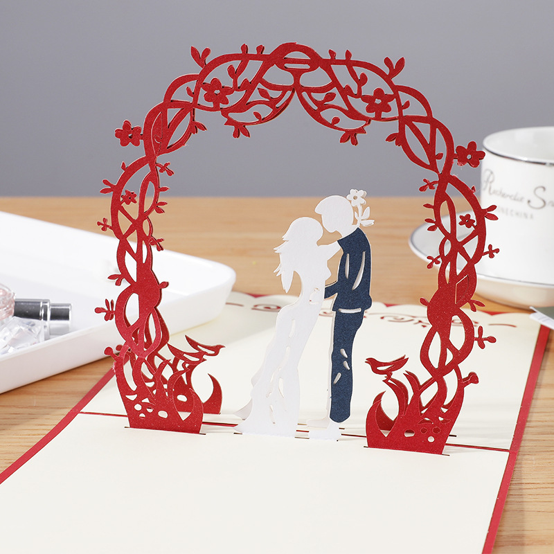 甜蜜的婚礼3D立体创意镂空结婚请柬邀请贺卡婚庆剪纸祝福卡片批发