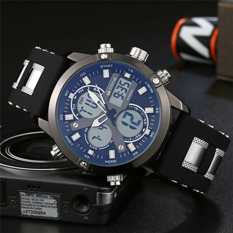 STRYVE hombres multi-función Deportes impermeable reloj electrónico Calendario de cuarzo reloj de cuarzo luminoso S8021
