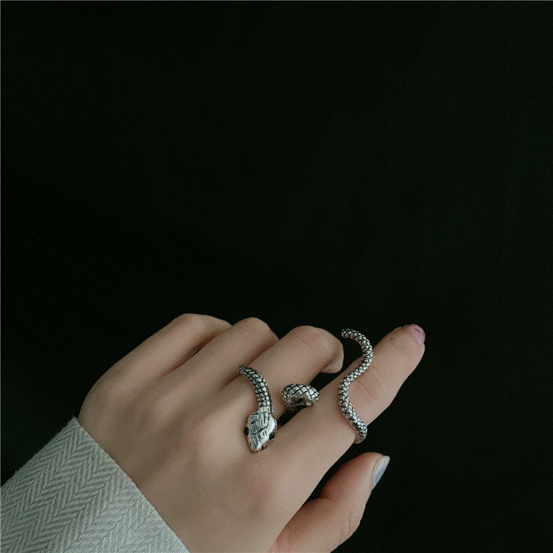 retro antique silver snake totem gemstone diamond exaggerated opening bracelet