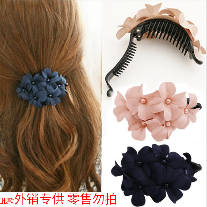 廠家直銷韓國發飾 女士時尚手工布藝六朵小花朵發夾發抓批發