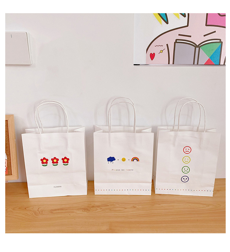 simple color flower doublesided printing white tote shopping gift bagpicture2