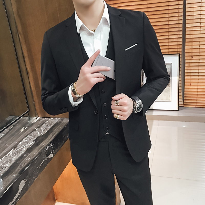 Traje casual de primavera estilo británico de los hombres de estilo coreano SLIM-Fit de moda guapo Chaqueta de traje de tres piezas