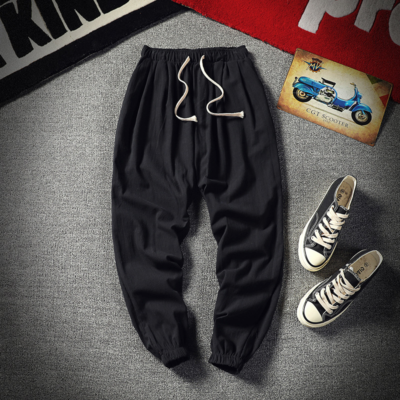 Pantalones cortos de los hombres recortados versátiles estilo coreano Pantalones deportivos de moda Pantalones de verano sueltos de los hombres pantalones atados al tobillo pantalones casuales pantalones de los hombres flacos