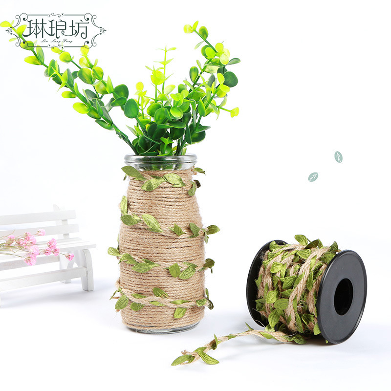 Hojas de cáñamo cuerda DIY simulación cáñamo cuerda ratán hojas ramo florero embalaje cuerda hecho a mano DIY accesorios decorativa cuerda