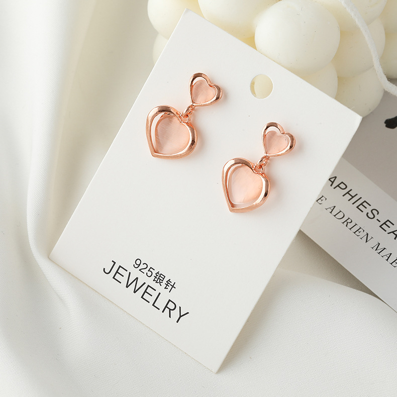 Sweet Pink heart-shaped Ear Studs S925 Needles earrings Japan and South Korea fashion Opal love Earrings goods in stock