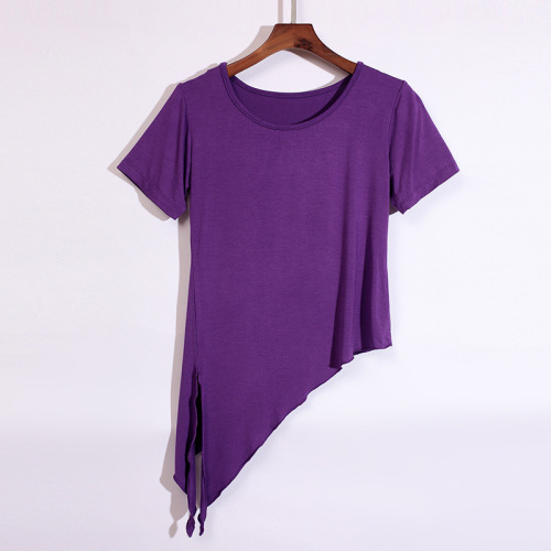 Modern Dance Workout Women Spring Summer Yoga Clothes Modal Training Top with Slits Asymmetrical Dance Top B03