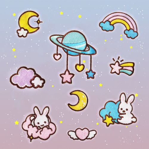 Creative computer embroidered cute embroidered cloth stickers self-adhesive planet bag shoes and hats diy decorative cartoon animation decals