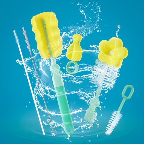 Baby bottle brush, nipple brush, straw brush, cleaning brush, sponge set, 360-degree rotating brush for baby bottles
