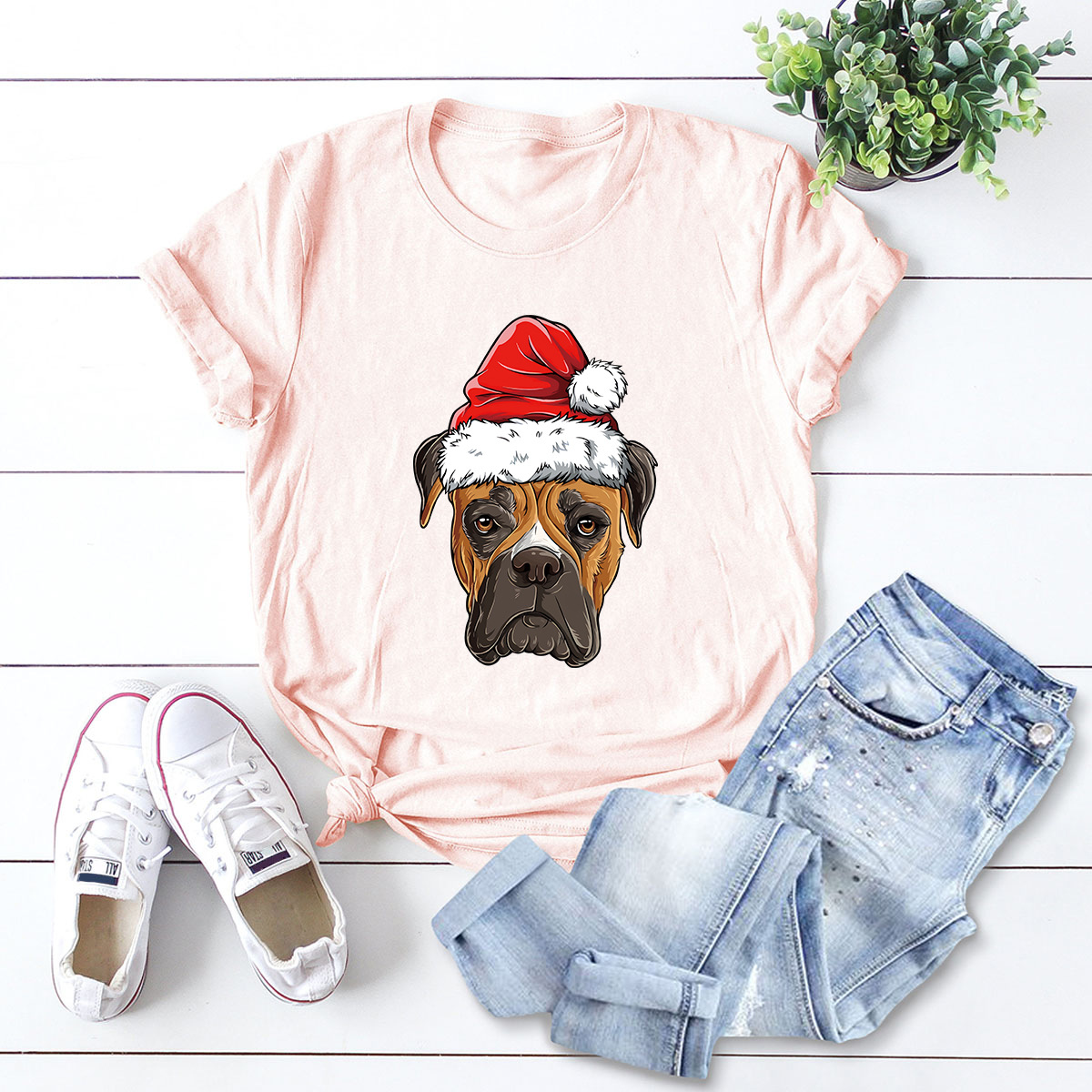 camiseta de manga corta top femenino Perrito Feliz Navidad NSSN4166