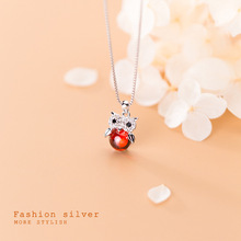 爱洛奇 s925银韩版可爱超萌猫头鹰项链女气质合成红玛瑙颈链D6785