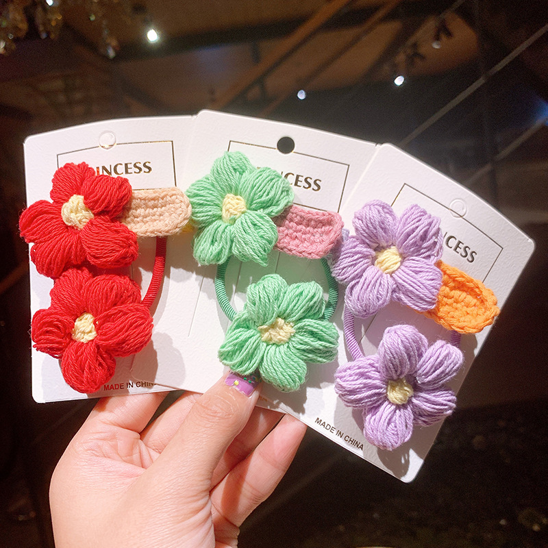 Cute Handmade Wool Flower Hairpin Head Rope Set display picture 5