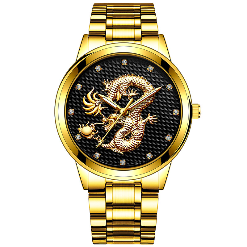 Golden Embossed Golden Dragon Men's Business Watch display picture 6