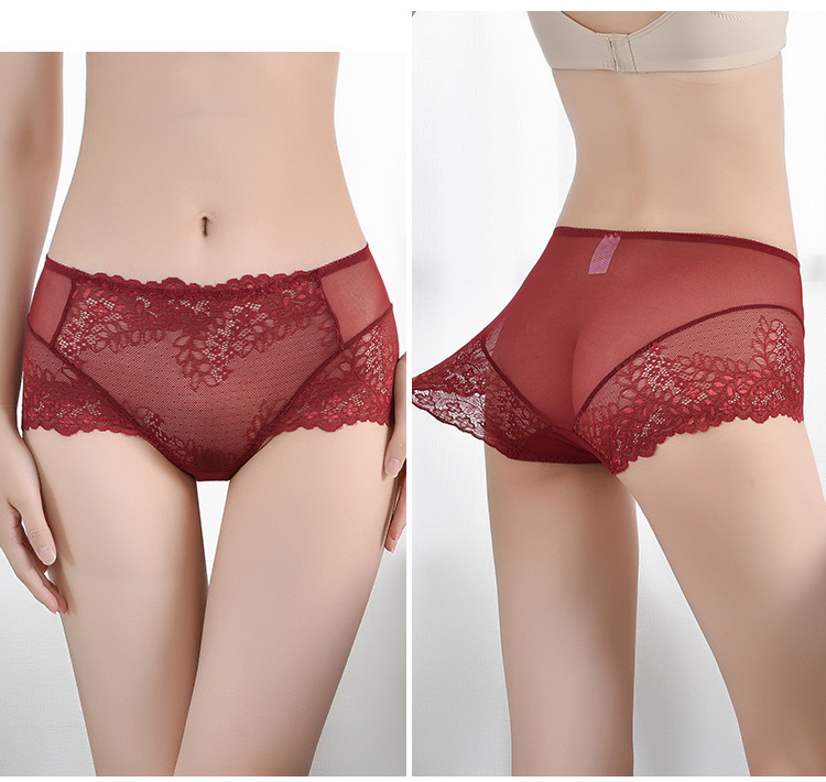 Sexy lace lace breathable and seamless women's briefs, semi-transparent mid-waist women's underwear manufacturer wholesale detail image 14