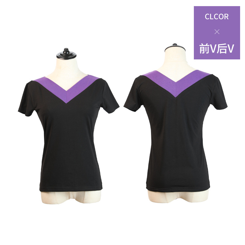 Ropa de baile cuadrada de mediana edad y ancianos con cuello en V para mujer nueva camiseta modal ropa de baile ropa de práctica de manga corta