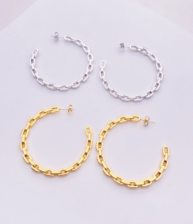 C Shape Pattern 1 Pair Exaggerated C Shape Inlay Copper Zircon Gold Plated Hoop Earrings