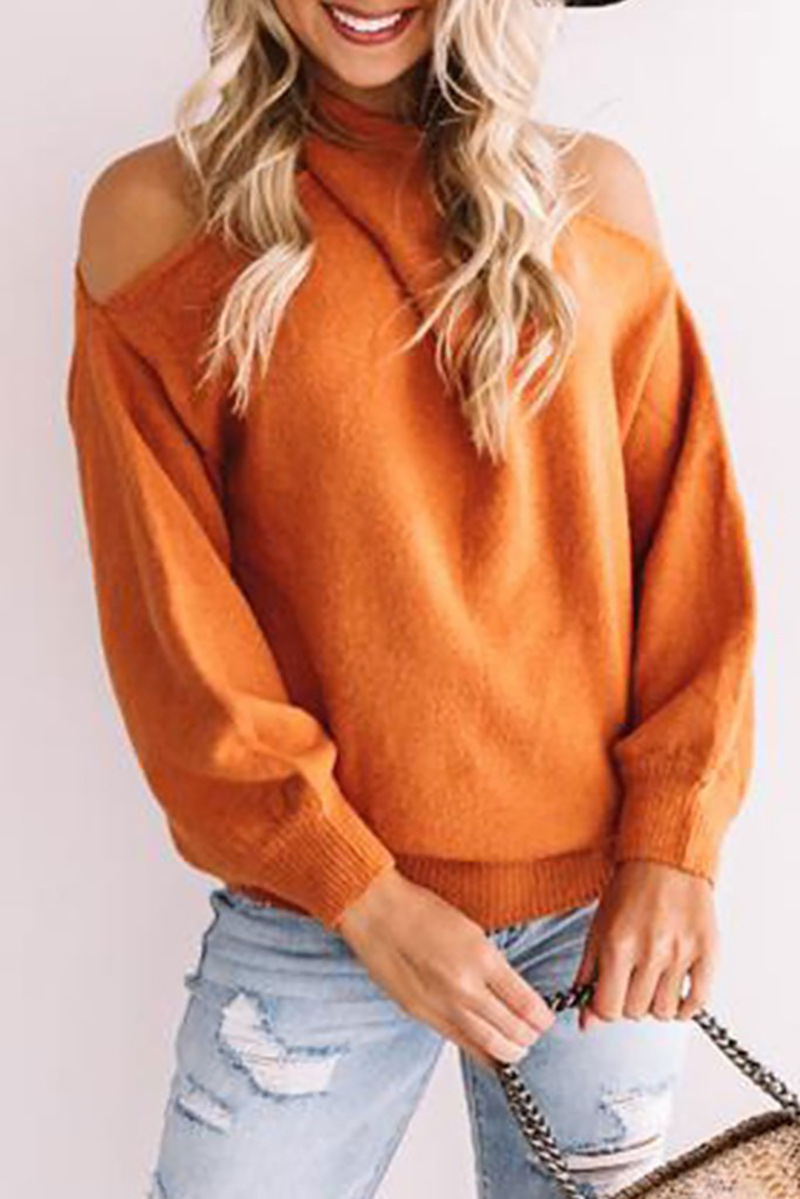 V-Neck Off-The-Shoulder Cross-Wrapped Open-Back Sweater NSPZN105147