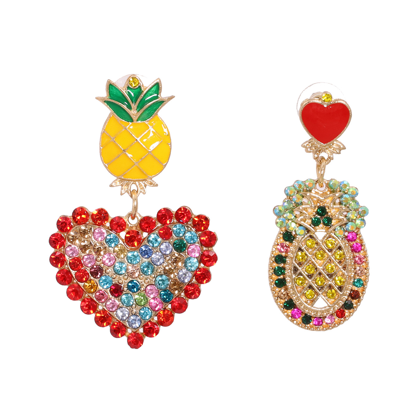 Pendientes De Botón Asimétricos Para Mujer En Forma De Corazón De Fruta De Piña Exagerada Geométrica display picture 8