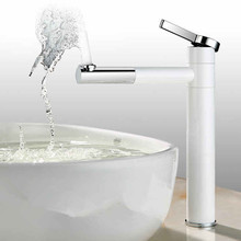 卫浴简约高款白色水龙头冷热面盆全铜台盆洗手盆360度旋龙头厂家