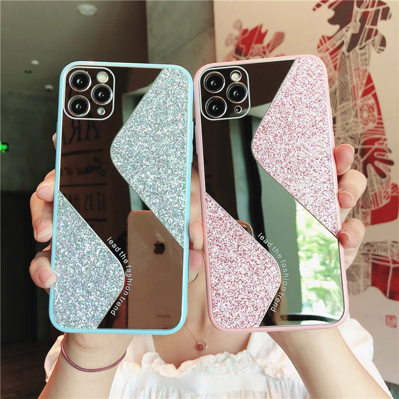 S-shaped Glitter Mirror  Iphone11 Huawei P40pro Candy Color Glass  Phone Case display picture 2