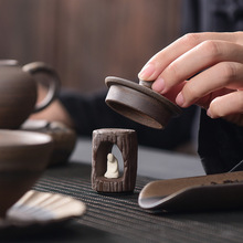 创意中式粗陶盖置禅意茶壶盖碗盖托放置陶瓷茶器茶宠摆件